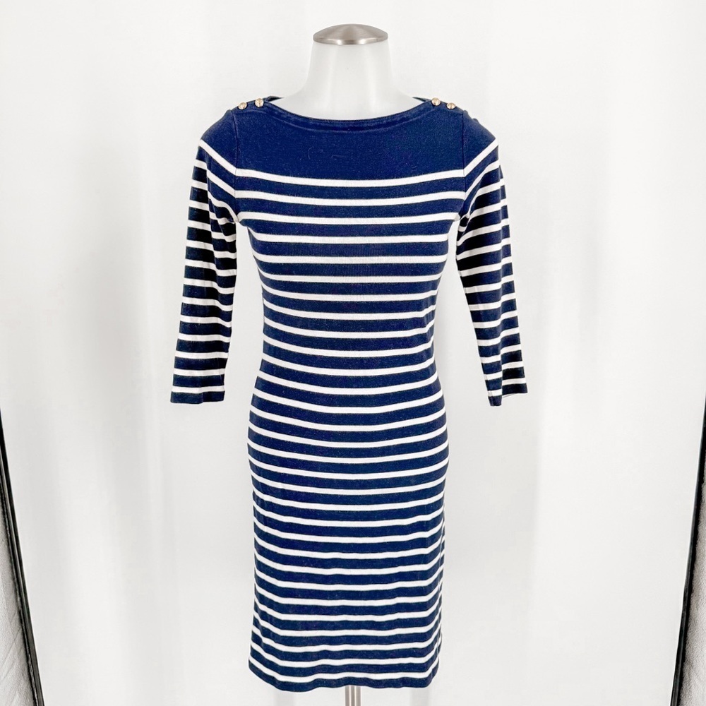 Ralph Lauren Navy and White Striped Long Sleeve Dress